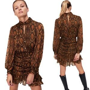 ZARA Women’s Animal Print Cut Out Long Sleeve Ruffle Hem Mini Dress